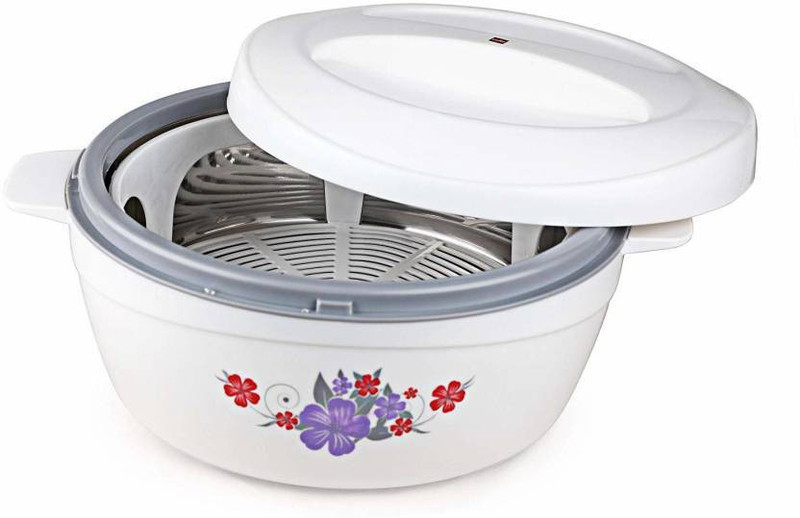cello Roti Plus Plastic Casserole with Lid, 2000 ML, White/Brown Thermoware Casserole(2000 ml)