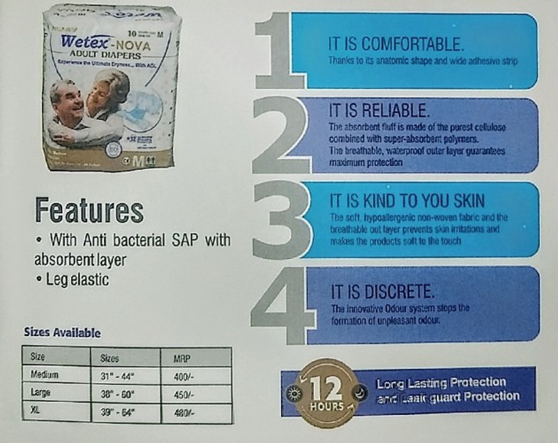 wetex NOVA PREMIUM Adult Diapers - XL(10 Pieces)