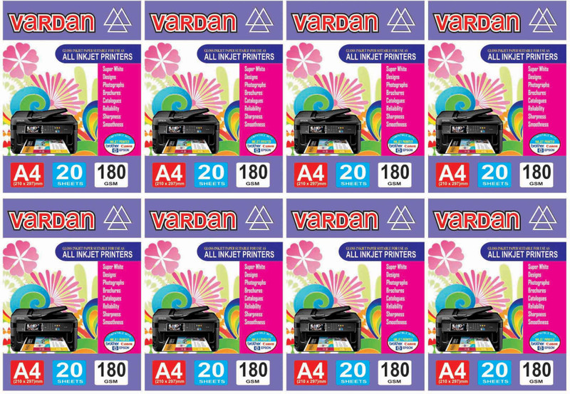 vardan Photo Glossy Paper Unruled A4 Inkjet Paper(Set of 8, White)