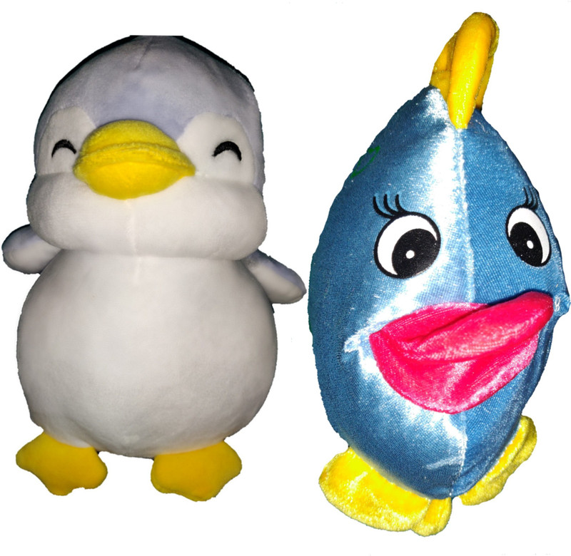 fabbud penguin and fish soft toy plush Stuffed Cartoon Toy For kids ,car hanging (multicolour)  - 15 cm(Multicolor)