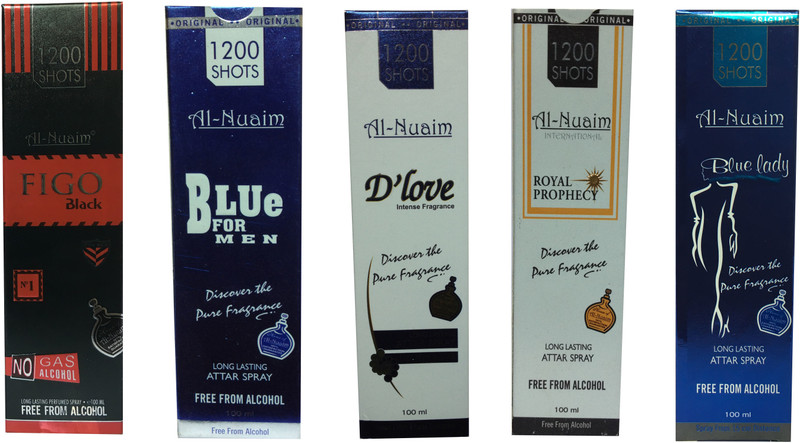 Al Nuaim ALNUAIM D'LOVE,BLUE FOR MEN,FIGO BLACK , BLUE LADY PACK, ROYAL PROPHECY OFF 5 Floral Attar(Musk)