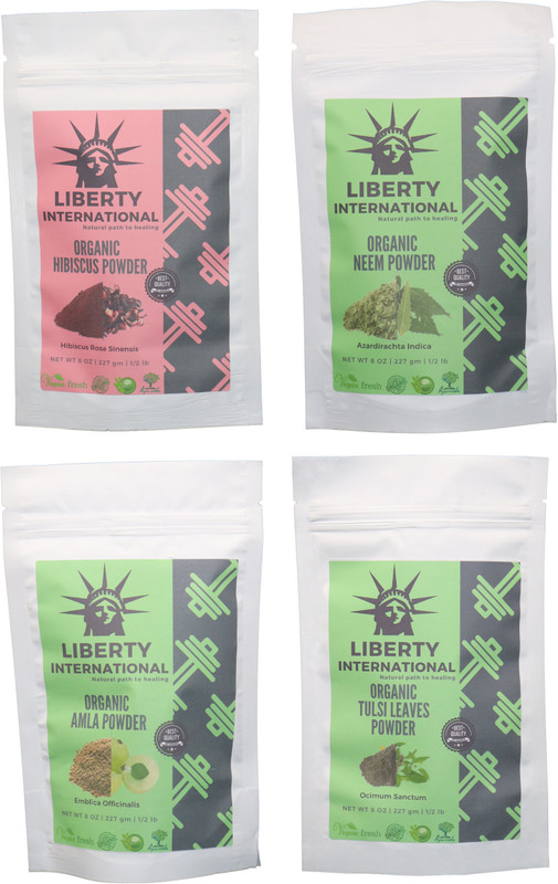 LIBERTY INTERNATIONAL Hibiscus & Neem & Amla & Tulsi Powder ( 227 Gm Each ) For Face , Hair & Skin Care Certified C9 912 g(Set of 4)