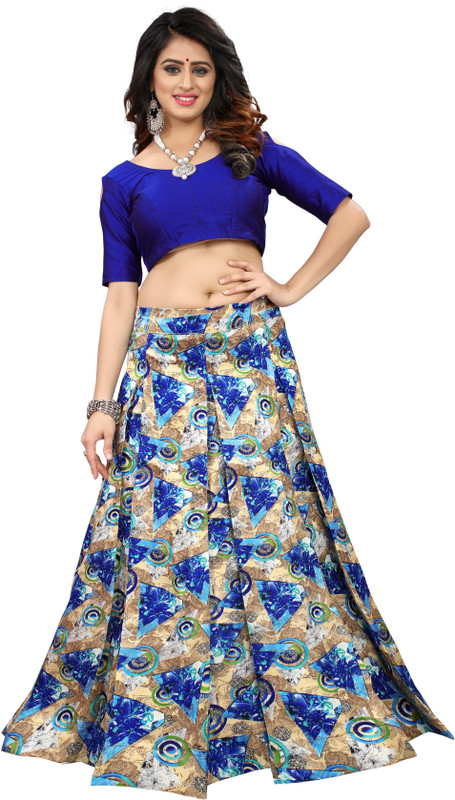 rukhsar fab Floral Print Semi Stitched Lehenga Choli(Blue)