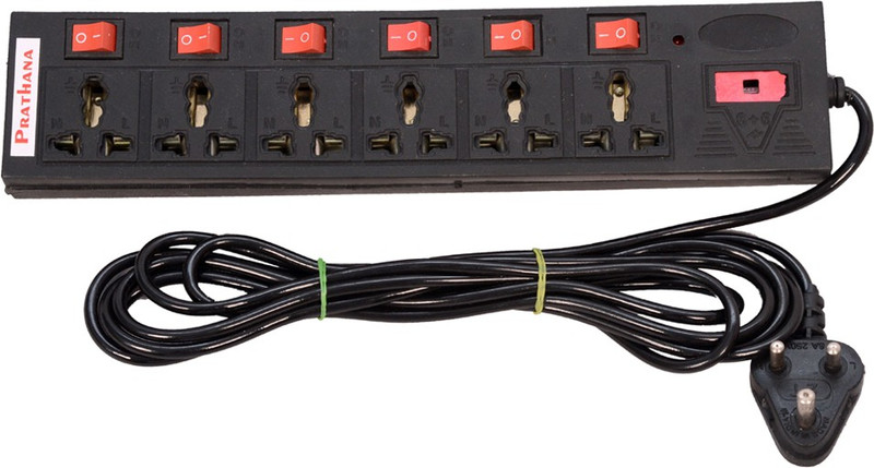 prathana 6+6 SOCKET PROTECTOR 6 Socket Surge Protector(Black)