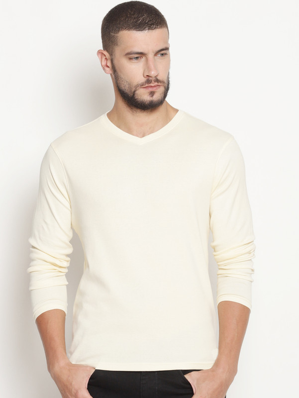 stile clothe Solid Men V Neck White T-Shirt