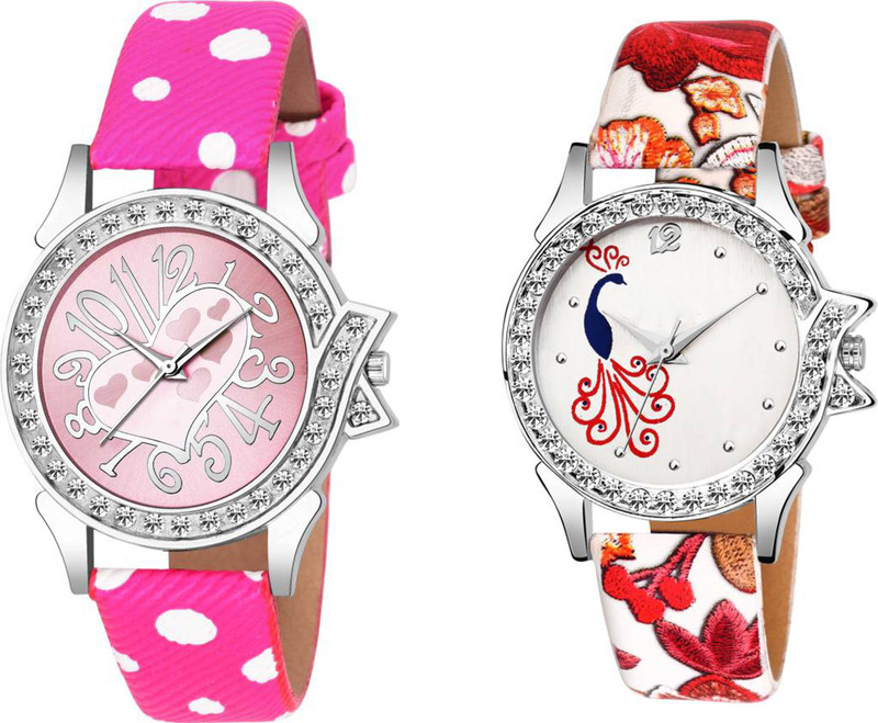 apson Pink Heart In LOve Dial And New Leather Strap Combo Of Two UU~16 For Women And Girls Analog Watch  - For Women