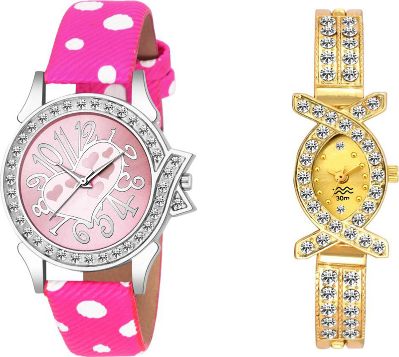 apson Pink Heart In LOve Dial And New Leather Strap Combo Of Two UU~12 For Women And Girls Analog Watch  - For Women