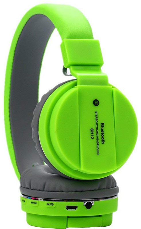 canvalls Wireless Light Weight Transition Sh12 Bluetooth Headphone Bluetooth, Wired Headset with Mic(Green, On the Ear)