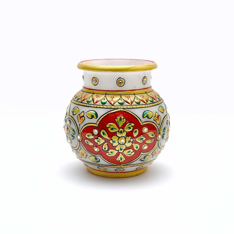Gaura Art Crafts Gaura Art Craft Marble Kalash Shape Flower Vase With Flower Design Kitchen items, kitchen utensils, kitchen decor, kitchen cupboard, kitchen furniture, assiette design, design plat, estilo tropical, pinch pots. desertcart