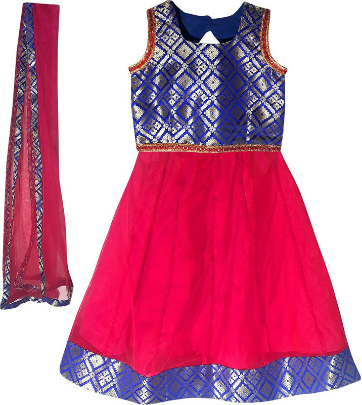 fashion direction Girls Lehenga Choli Party Wear Self Design Lehenga, Choli and Dupatta Set(Pink, Pack of 1)