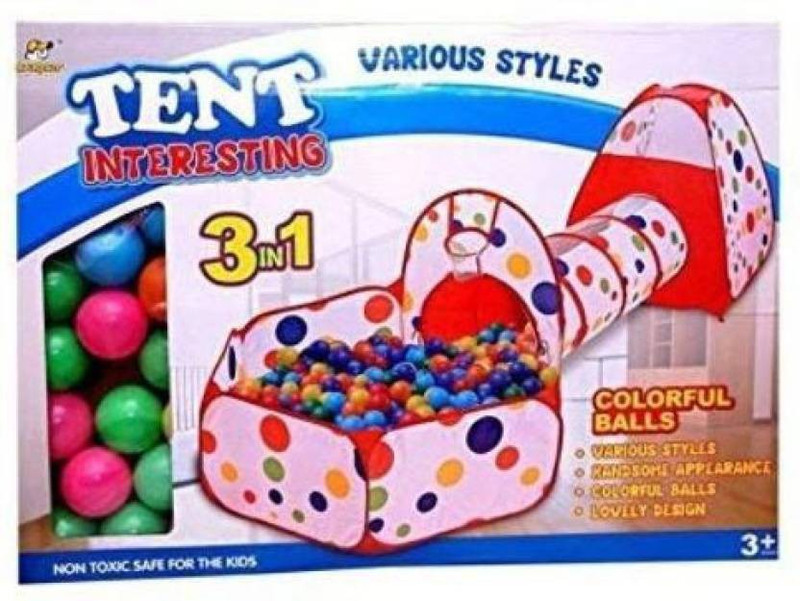 khel khilone 3 in 1 ball pool flexible tent with colourful soft balls(White, Multicolor)