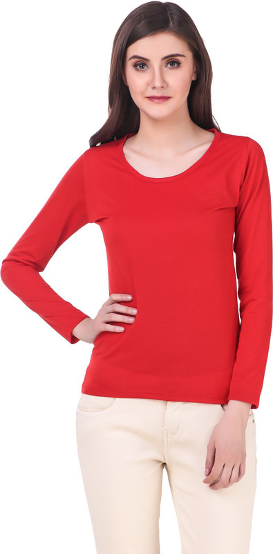 bluebell cloud Solid Women Round Neck Red T-Shirt