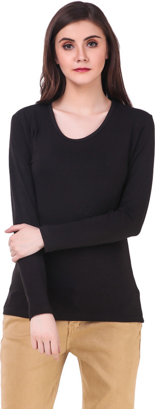 bluebell cloud Solid Women Round Neck Black T-Shirt