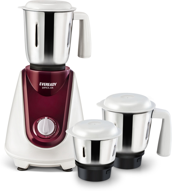 Eveready Deficil DX 500 Mixer Grinder(White, Maroon, 3 Jars)