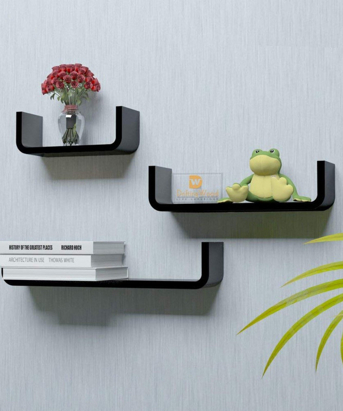 sky art Wall shelf MDF (Medium Density Fiber) Wall Shelf(Number of Shelves - 3, Black)