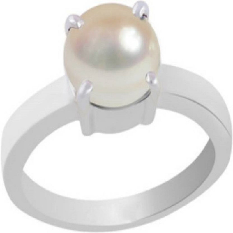 pooja cretified moti Metal Pearl Rhodium Plated Ring