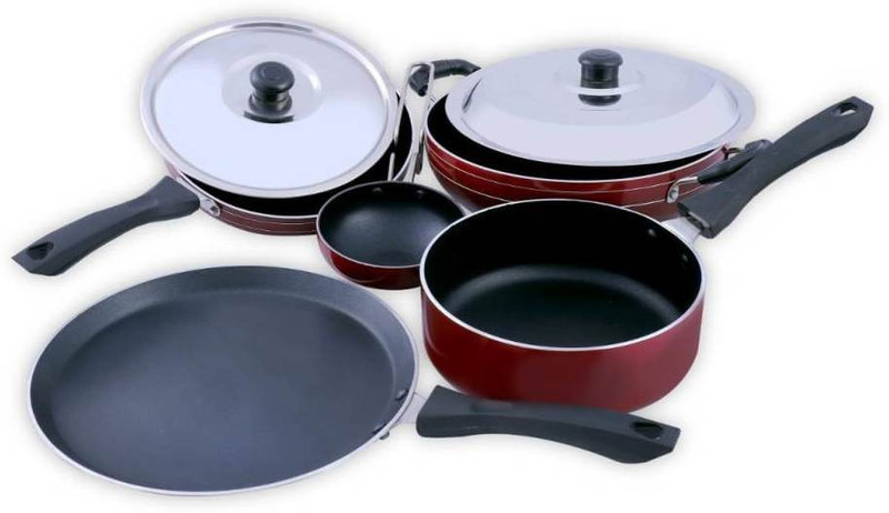 buyer non stick kadai and fry pan and tawa with stainless steel lid Cookware Set(PTFE (Non-stick), 3 - Piece)