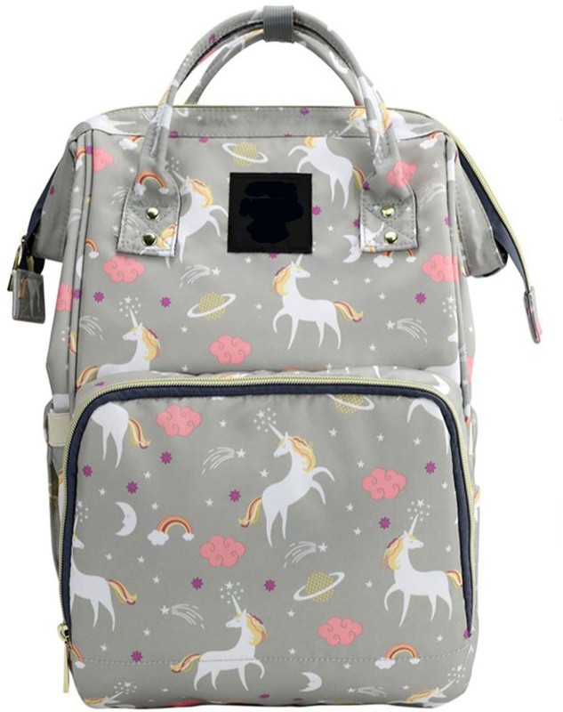 Wishkey Premium Large Capacity Multi Functional Waterproof Fashionable Unicorn Design Stylish & Durable Maternity Grey Diaper Bag Bagpack For Mothers and Baby Travel Backpack Diaper Bag(Grey)