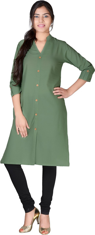 Fab Attire Casual Solid Women Kurti(Green)