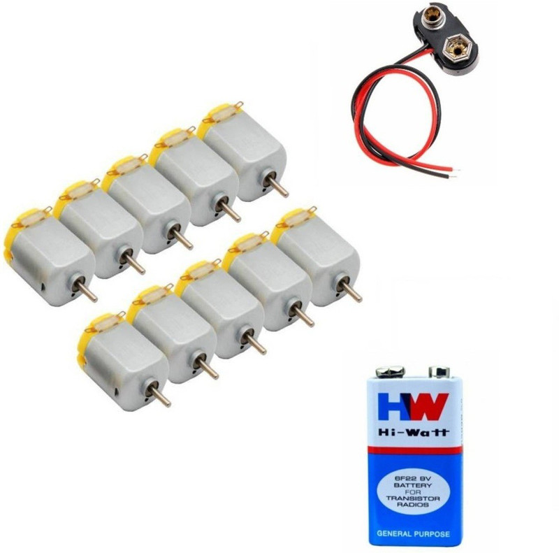 dangi e shop 3v-9V Toy Motor Pack of 10 (Multicolor) with 1 9v battery and snap(Grey)