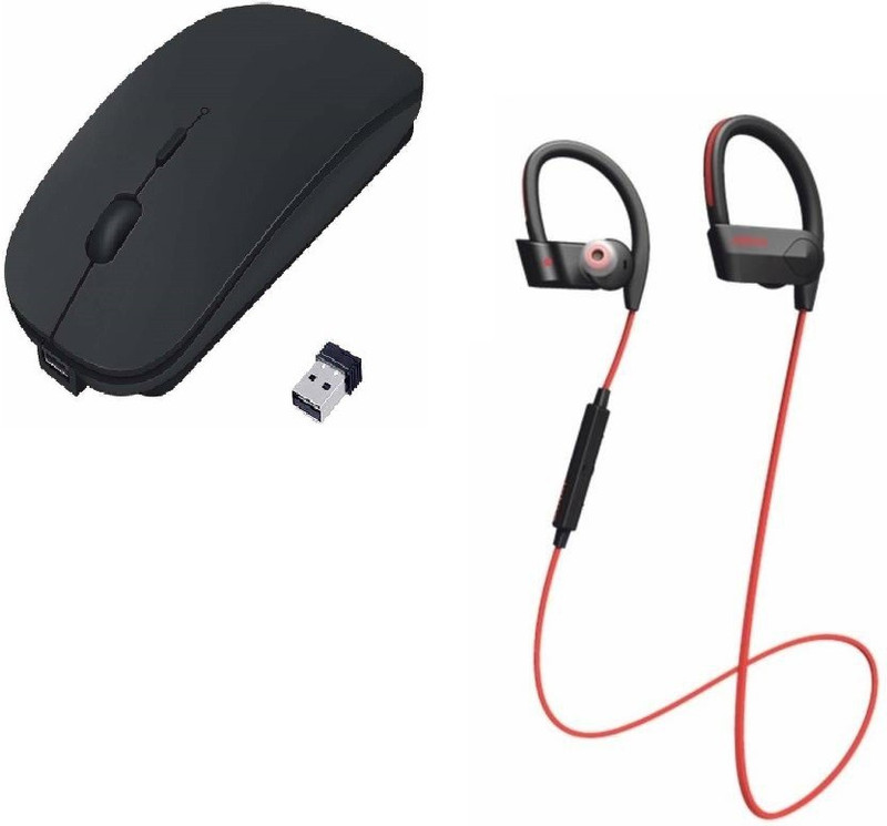 ROQ Wireless Bluetooth Headset With Mic With Ultra Slim Wireless Wireless Optical Gaming Mouse(USB, White,Red)