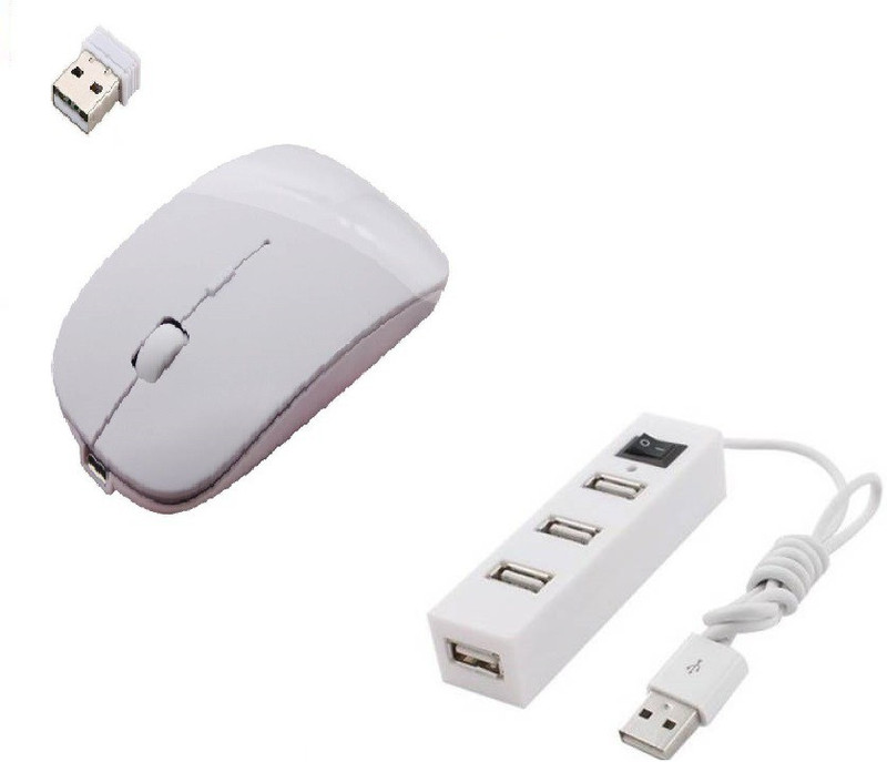 ROQ High Speed USB 2.0 4 Port Hub With Ultra Slim Wireless Optical Mouse(USB, White)