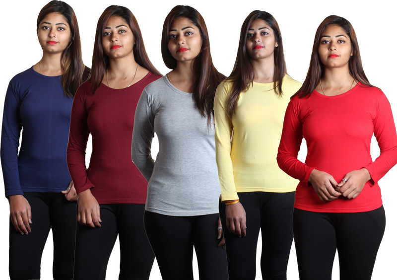 jolster Solid Women Round Neck Multicolor T-Shirt(Pack of 5)
