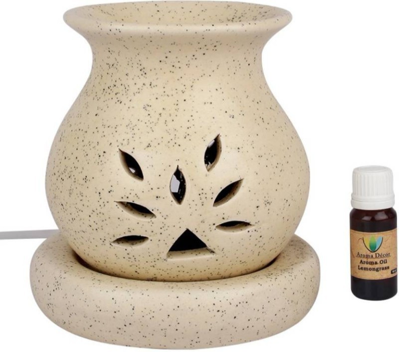 lyallpur stores Ceramic Electric Aroma Diffuser White Colour Leaf Cut Design With Jasmine Fragrance Oil ( 10 ML) Diffuser Set (Pack of 2)(10 ml)