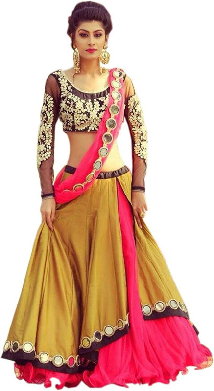 cockcrow Embroidered Semi Stitched Lehenga, Choli and Dupatta Set(Yellow)
