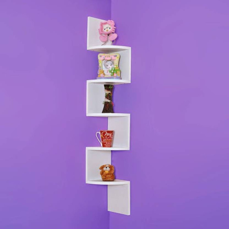 vilton Corner wall decorative wall rack shelf Wooden Wall Shelf(Number of Shelves - 5, White)