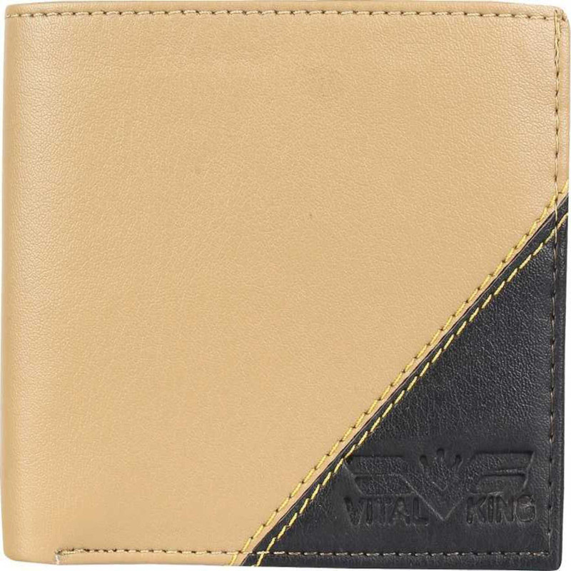 vital king Men Casual Beige, Black Artificial Leather Wallet(7 Card Slots)