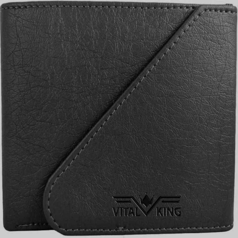 vital king Men Black Artificial Leather Wallet(5 Card Slots)