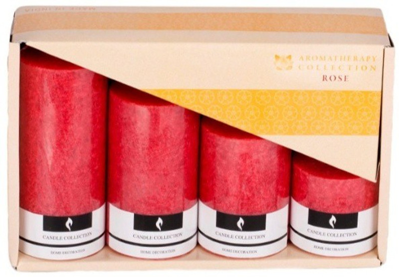 durga1 4 PS ROSE PILLER CANDLE SCENTED Candle(Pink, Pack of 4)