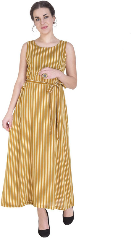 pkyenterprises Women A-line Yellow, White Dress