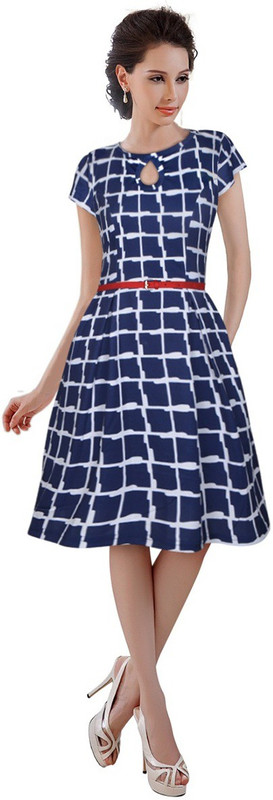 nariya Women Skater White, Blue Dress