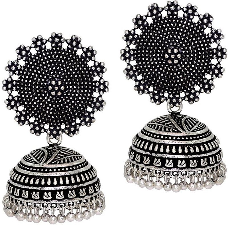 mystigo Mystigo Floral Spring Sparkle Silver Oxidised Indo Western Latest Jhumki Earrings Collection Brass Jhumki Earring, Drops & Danglers, Drops & Danglers