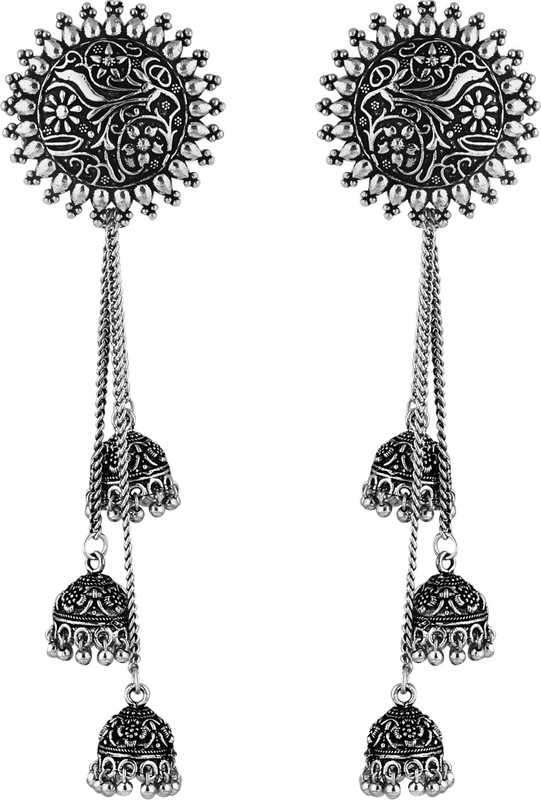 mystigo Jhumkas Style Spring Sparkle Silver Oxidised Latest Jhumkas Long Multi Layer Floral Jhumki Earrings Collection Brass Jhumki Earring, Drops & Danglers, Drops & Danglers