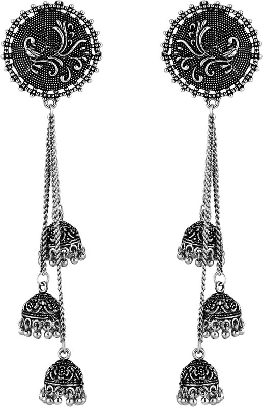 mystigo Jhumkas Style Spring Sparkle Silver Oxidised Latest Jhumkas Long Multi Layer Floral Jhumki Earrings Collection Brass Jhumki Earring, Drops & Danglers, Drops & Danglers