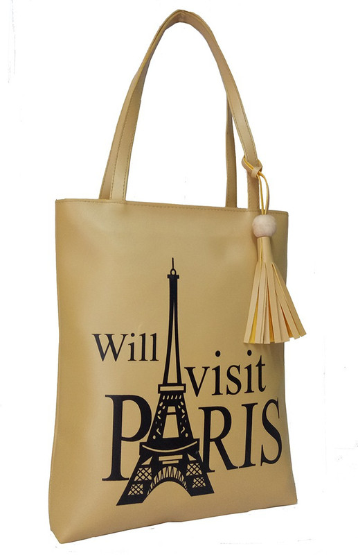 landloper I WILL VISIT PARIS - YELLOW TAN MODEL Tan Hand-held Bag