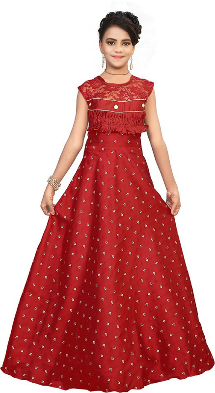 satyamfab Girls Maxi/Full Length Party Dress(Maroon, Sleeveless)