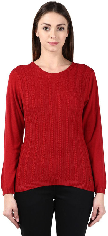Park Avenue Solid Round Neck Casual Women Red Sweater