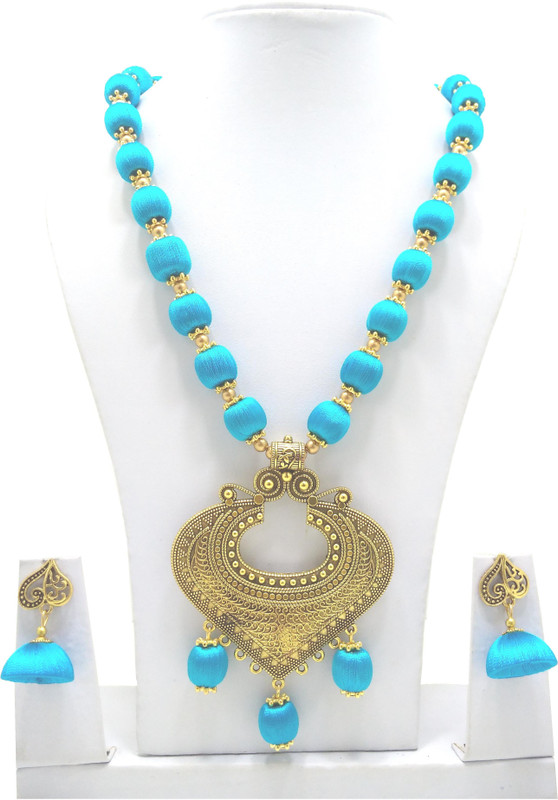mds fashions Plastic, Wood, Silk Dori, Stone Jewel Set(Blue, Gold)