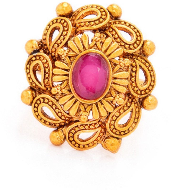 RUBANS Rubans Antique Gold Plated Embellished With Faux Ruby Handcrafted Floral Cocktail...