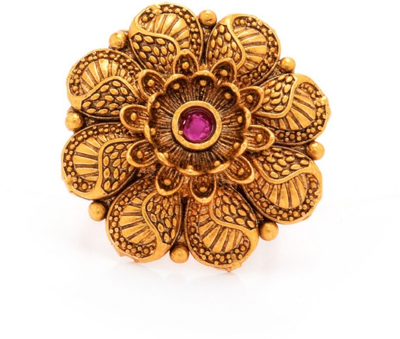 Rubans Rubans Antique Gold Plated Embellished With Faux Ruby Floral Cocktail Ring...