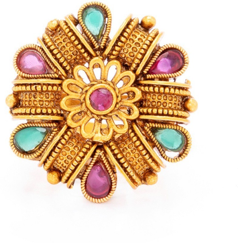 Rubans Rubans Antique Gold Plated Embellished With Faux Ruby And Emerald Handcrafted...