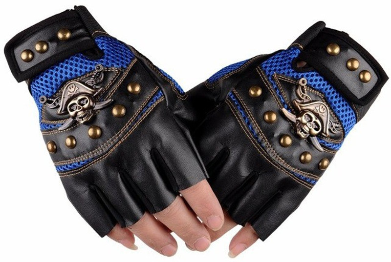 ShivExim Leather Skull M Driving Gloves (Free Size, Blue)