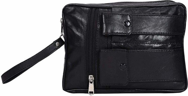 PSH Black Leather Document holder Pouch for Men | Daily organiser bag Multipurpose Bag(Black, 7 inch)