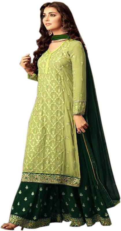 ultimateecommerce Poly Georgette Embroidered Salwar Suit Material(Semi Stitched)
