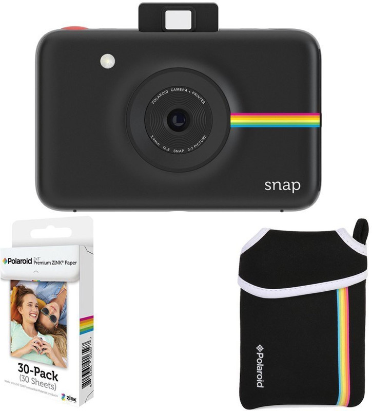 Polaroid Snap Instant Camera Black with 2x3 Zink Paper (30 Pack) Neoprene Pouch Instant Camera(Black)
