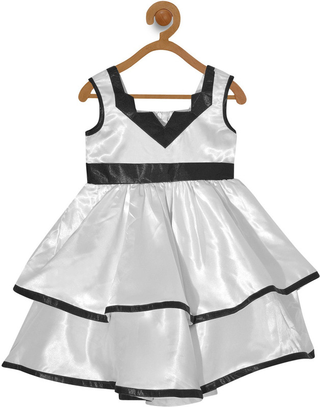 fashion direction Girls Midi/Knee Length Party Dress(White, Sleeveless)